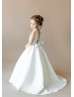 Ivory Lace Satin Open V Back Flower Girl Dress With Sweep Train